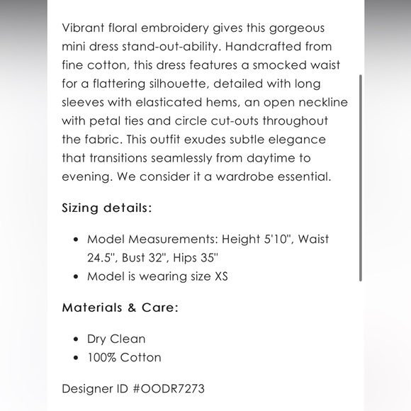 MISA Los Angeles Manuela mini cotton dress embroidered w long sleeves size‎ M - Picture 10 of 13